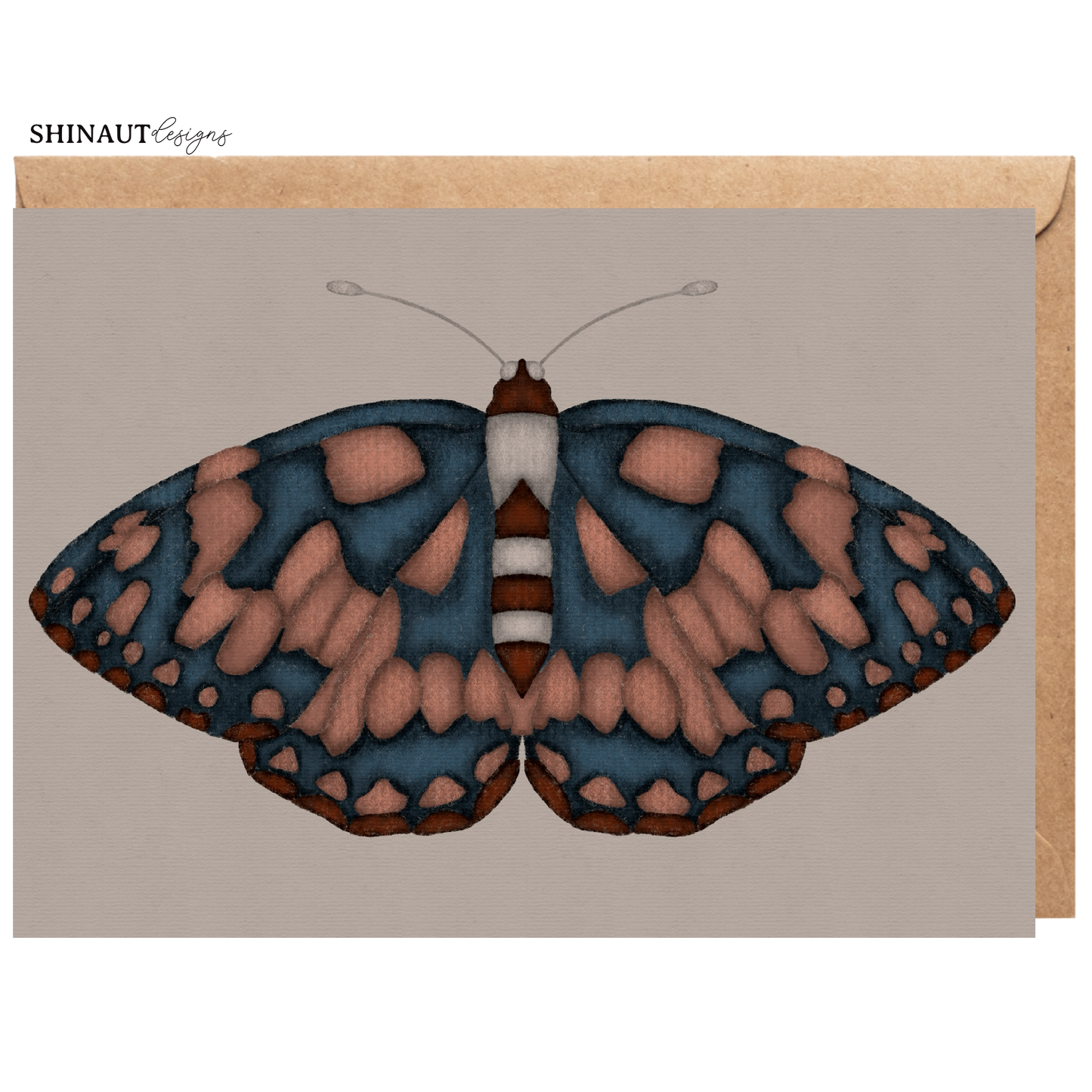 bohemian rust butterfly greeting card with kraft envelope