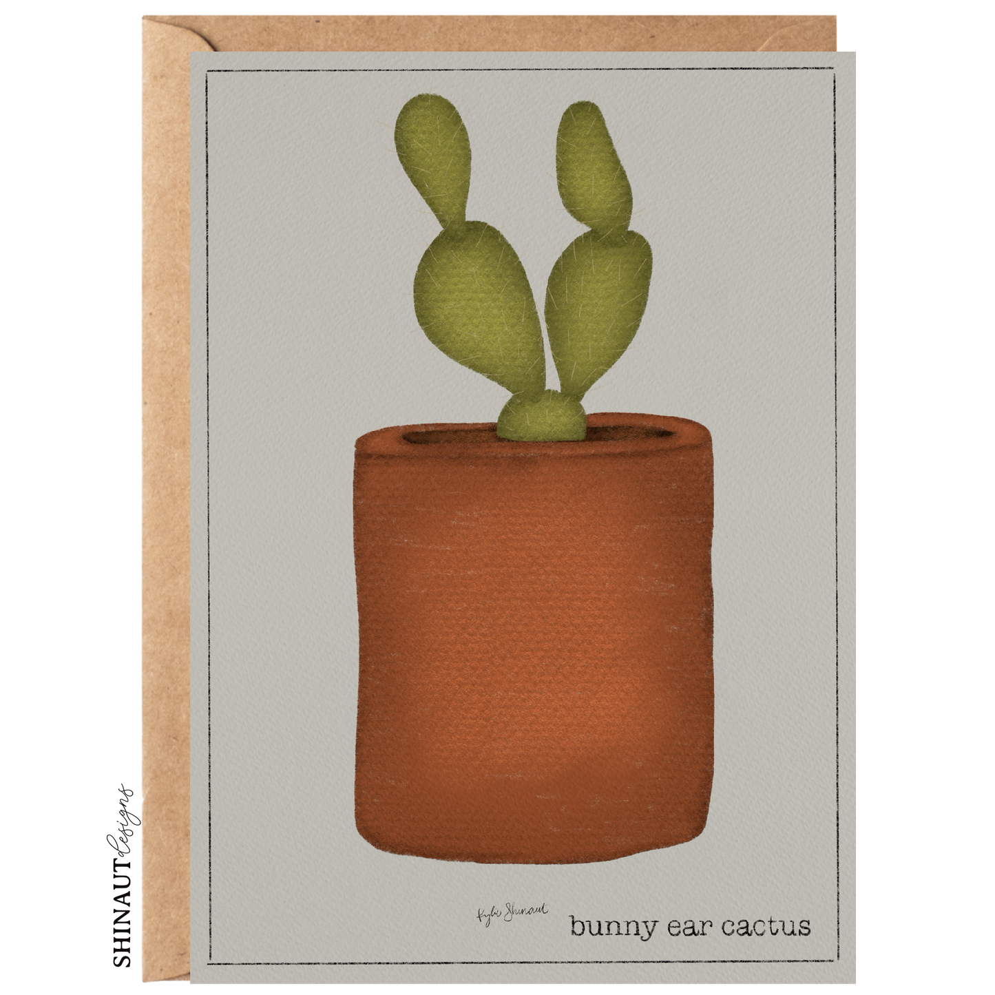 bunny ear cactus greeting card with kraft envelope