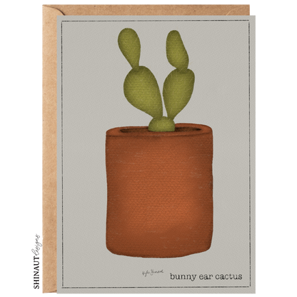 bunny ear cactus greeting card with kraft envelope