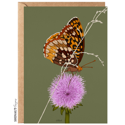 butterfly thistle greeting card with kraft envelope