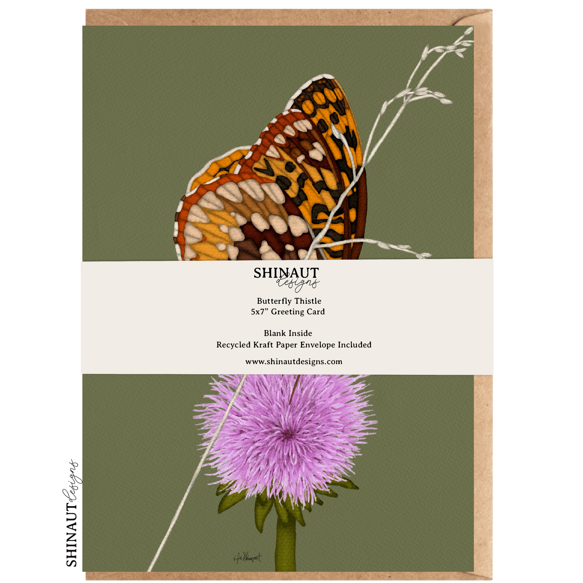 butterfly thistle greeting card packaging
