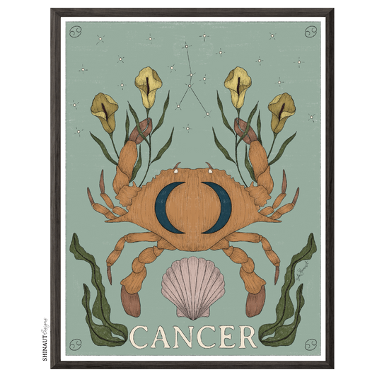 cancer zodiac art print in a black picture frame