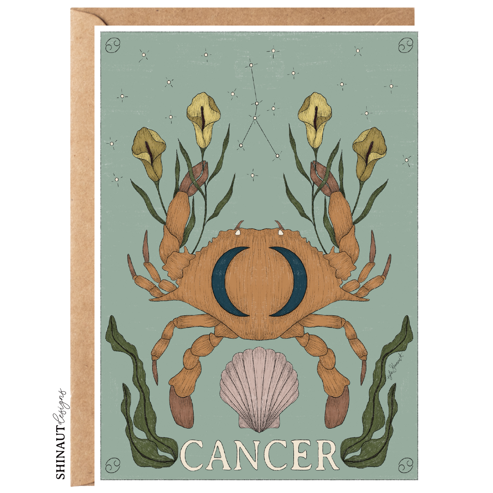 cancer zodiac greeting card with kraft envelope