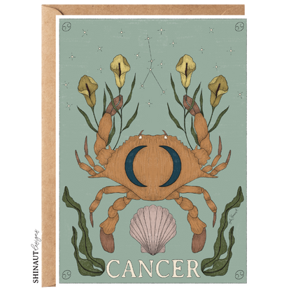 cancer zodiac greeting card with kraft envelope