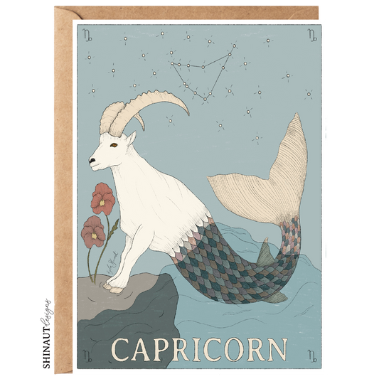 capricorn zodiac greeting card with kraft envelope