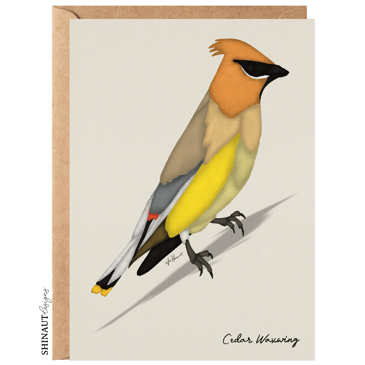 cedar waxwing greeting card with kraft envelope