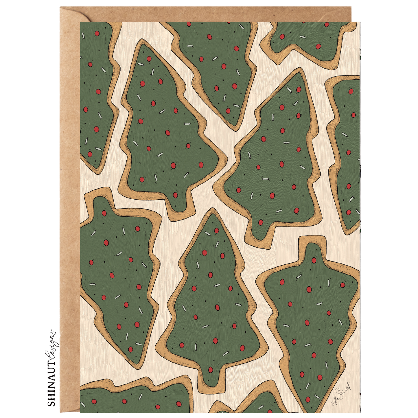 christmas tree sugar cookie greeting card with kraft envelope