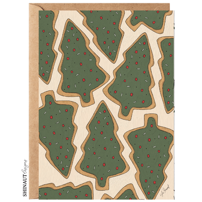 christmas tree sugar cookie greeting card with kraft envelope