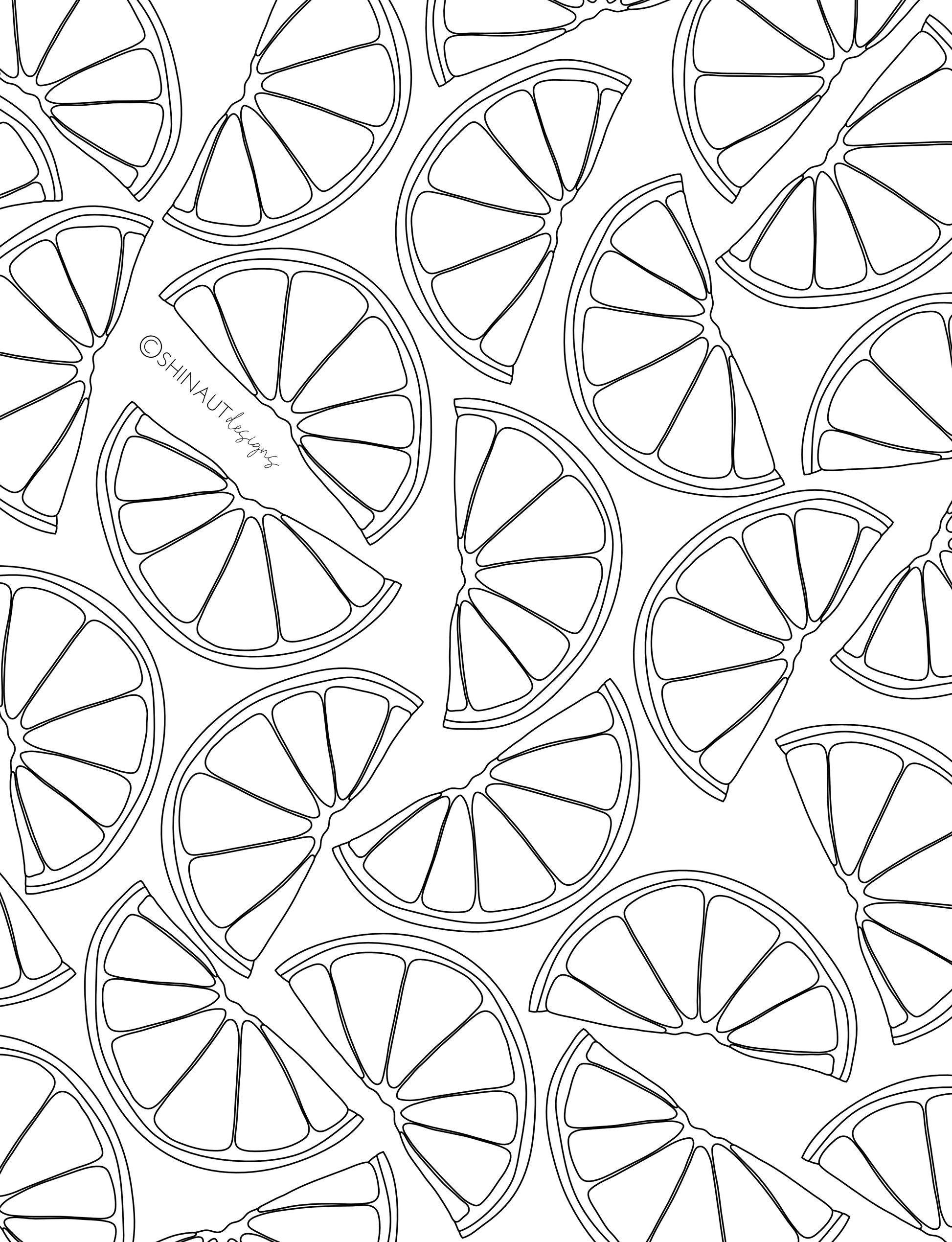 citrus wedge pattern coloring page digital download