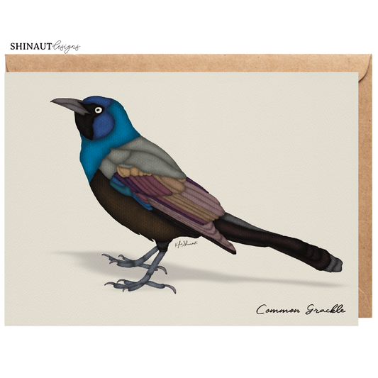 common grackle greeting card with kraft envelope