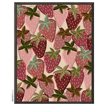 crazy strawberries art print in black picture frames