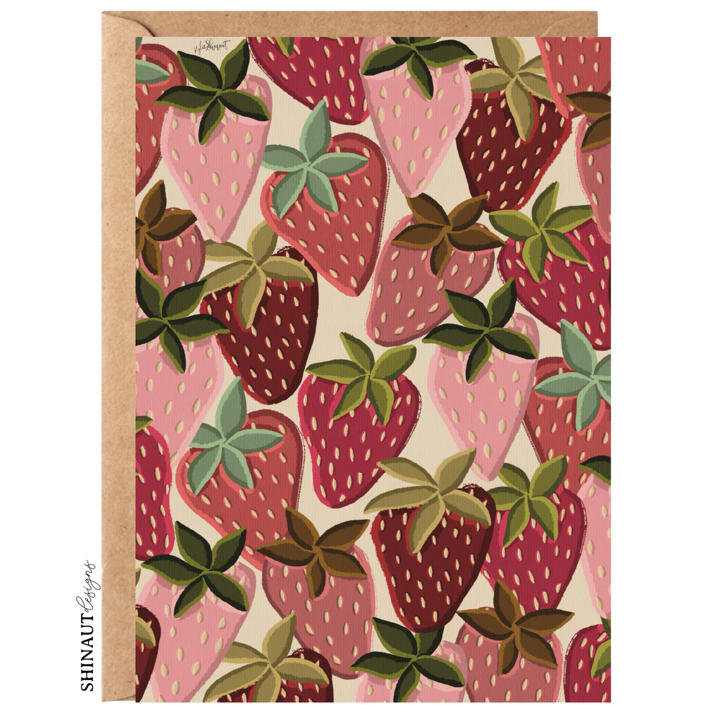 crazy strawberries greeting card with kraft envelope