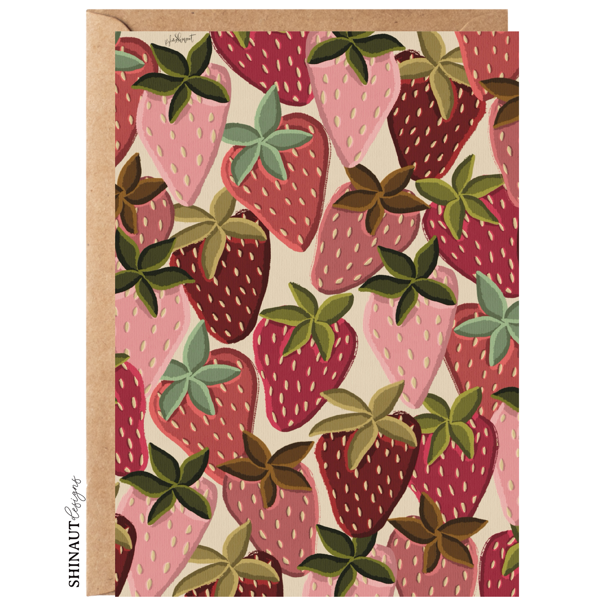 crazy strawberries greeting card with kraft envelope