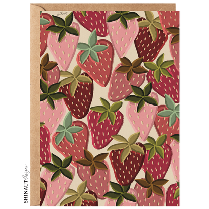 crazy strawberries greeting card with kraft envelope