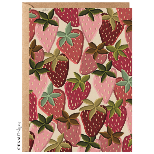 crazy strawberries greeting card with kraft envelope