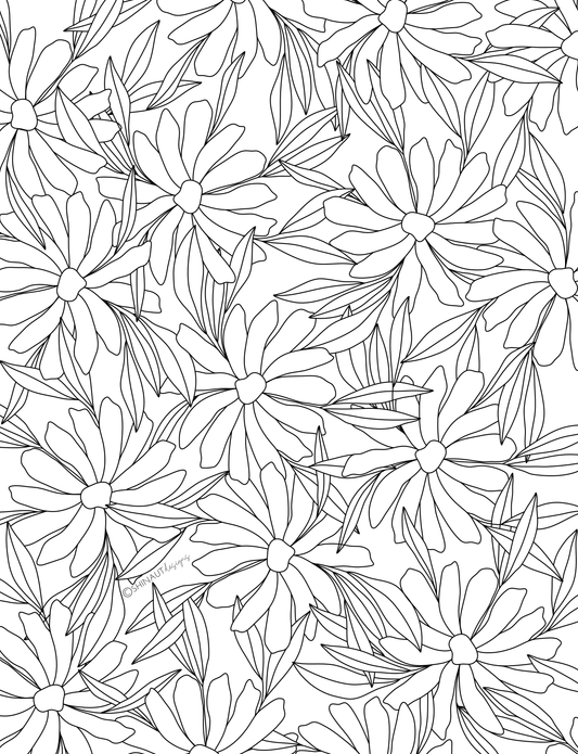 daisy flower pattern coloring page digital download