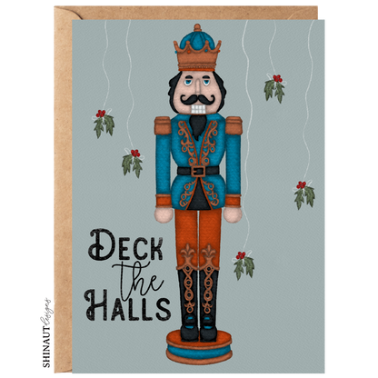 deck the halls nutcracker greeting card with kraft envelope