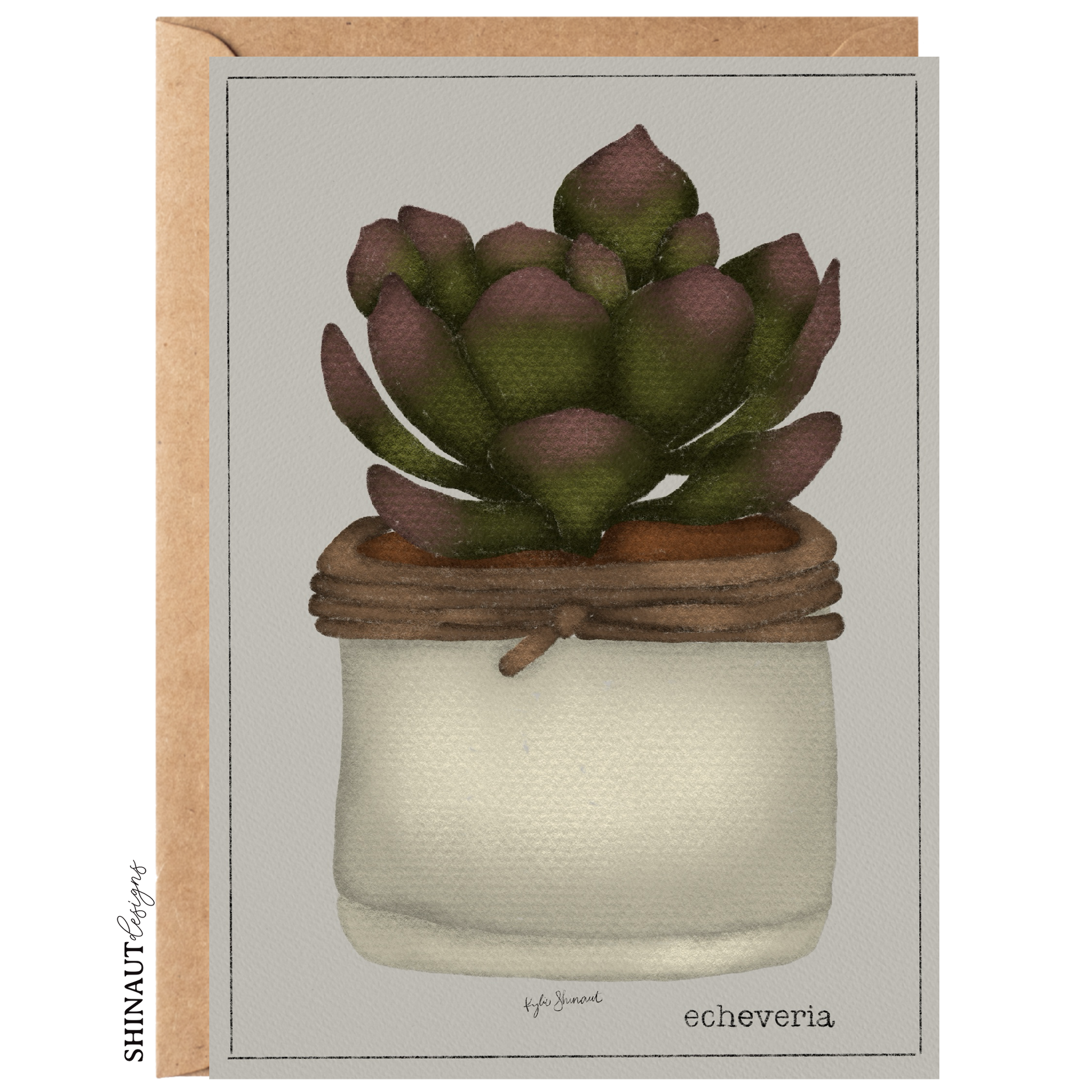 echeveria succulent greeting card with kraft envelope