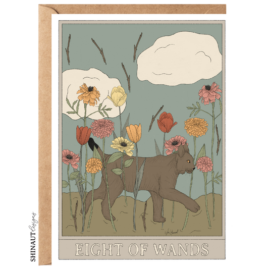 eight of wands tarot greeting card with kraft envelope