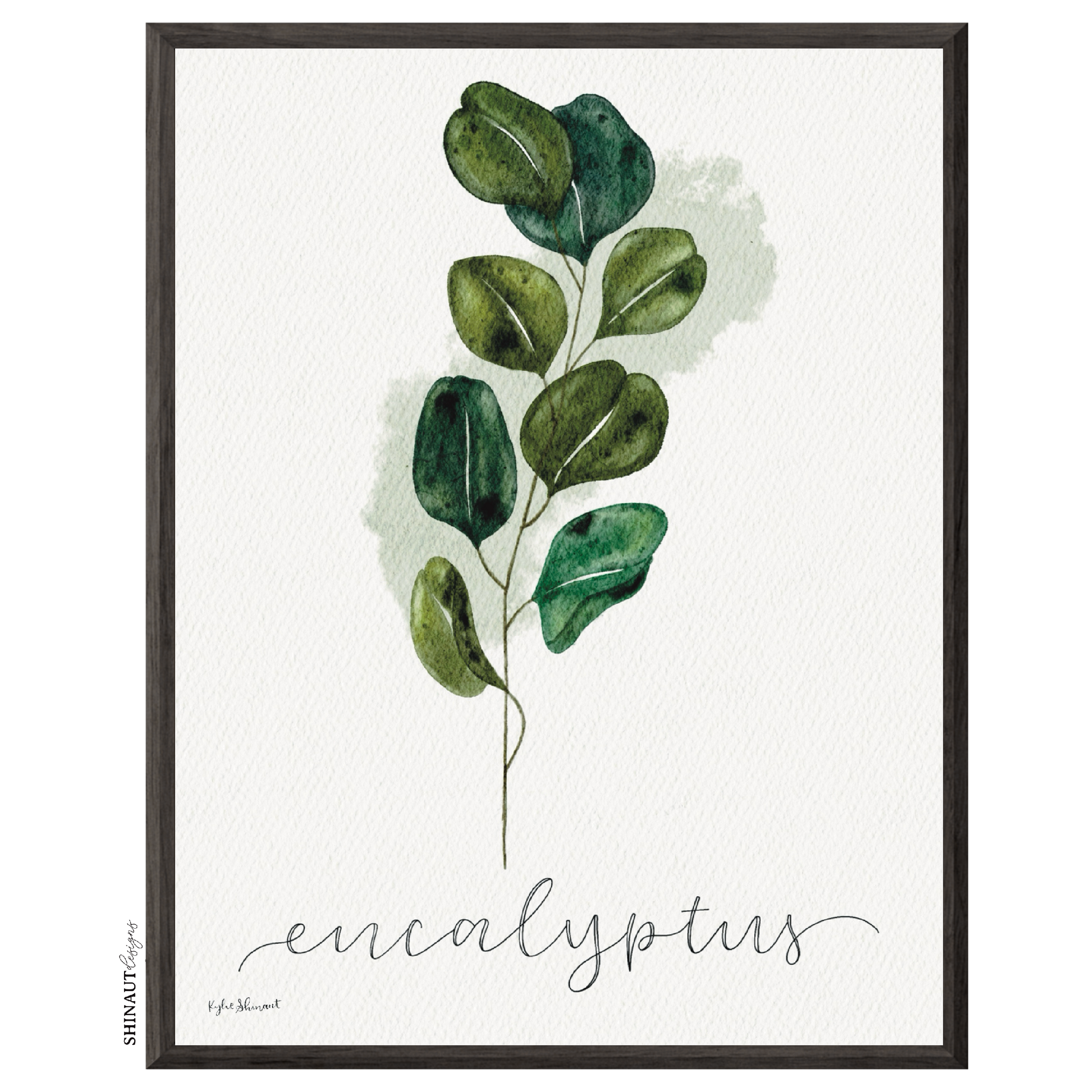 eucalyptus art print in black picture frame