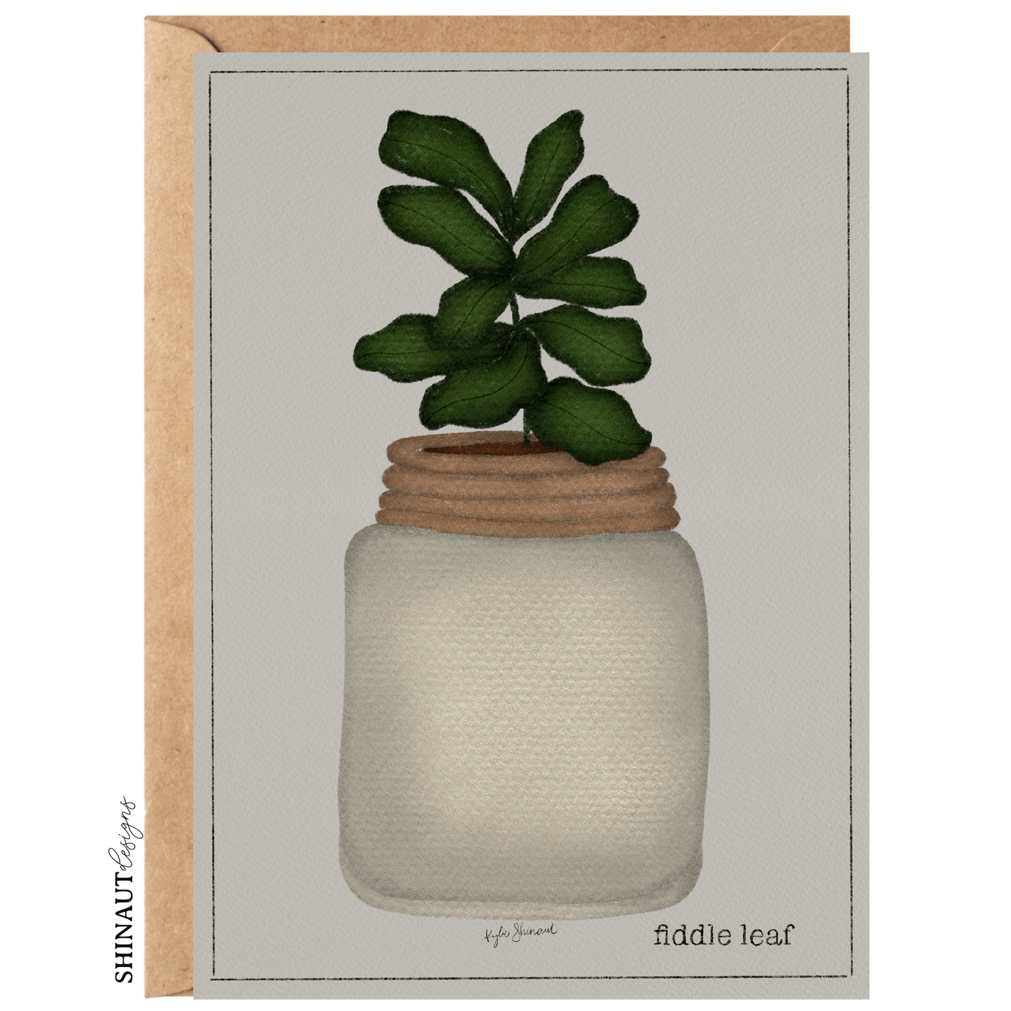 fiddle leaf succulent greeting card with kraft envelope