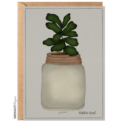 fiddle leaf succulent greeting card with kraft envelope