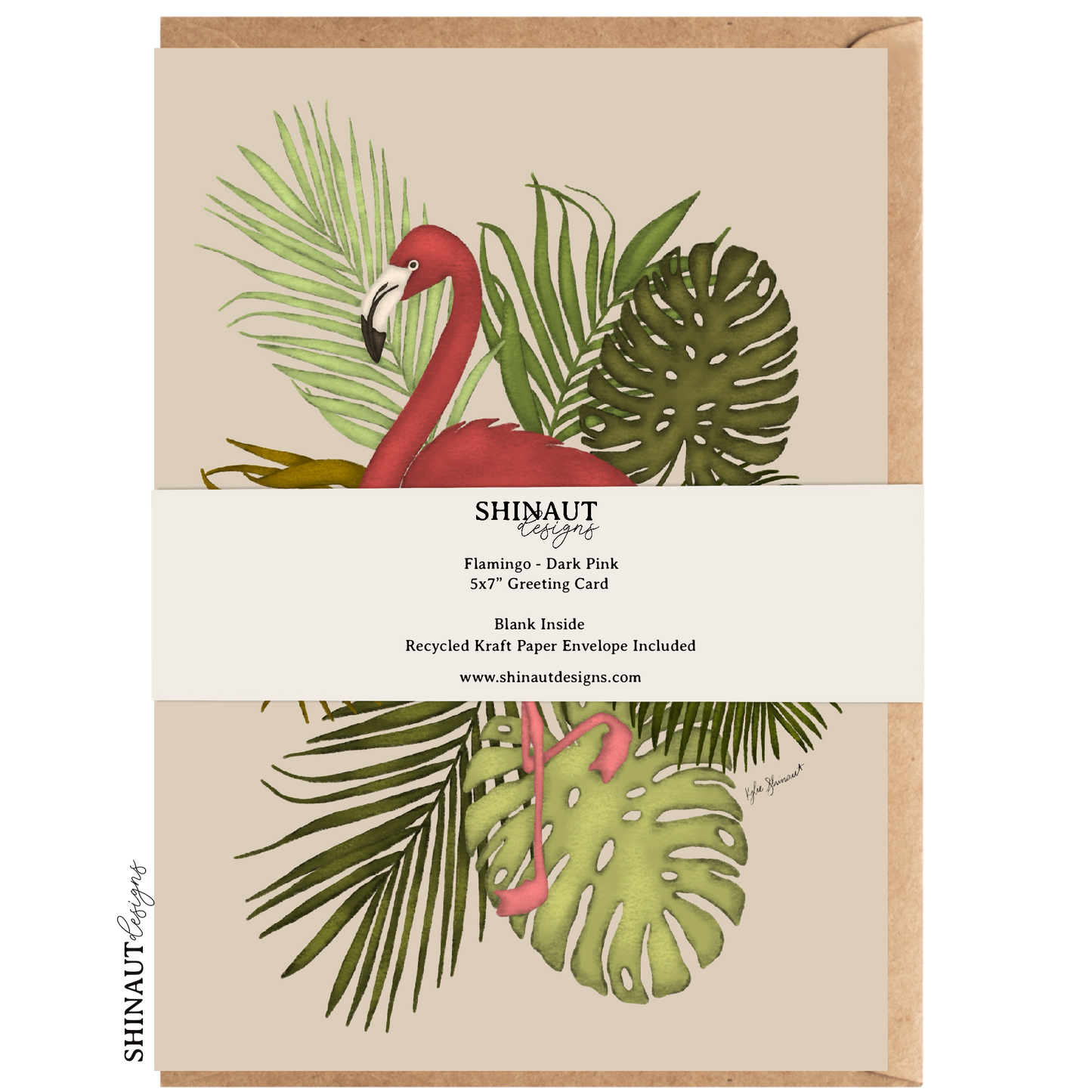 flamingo dark pink greeting card packaging