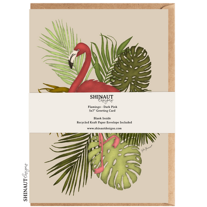 flamingo dark pink greeting card packaging