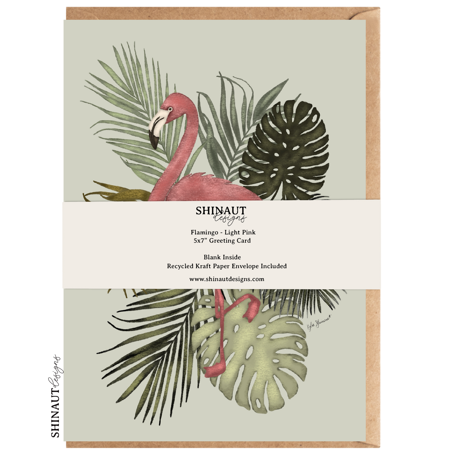 flamingo light pink greeting card packaging