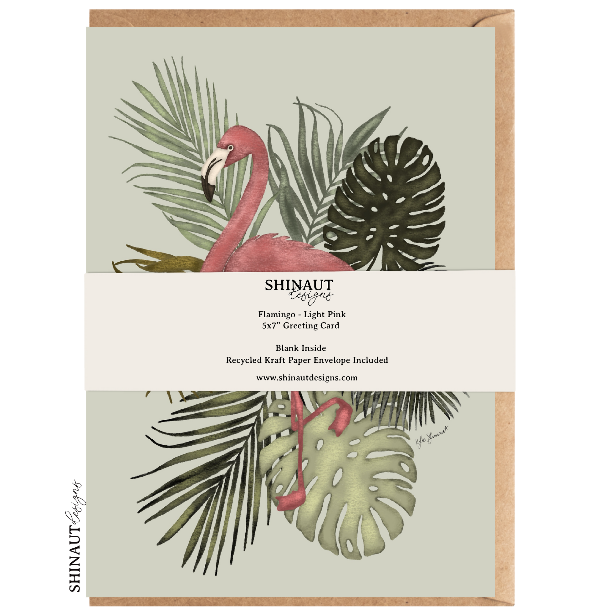 flamingo light pink greeting card packaging