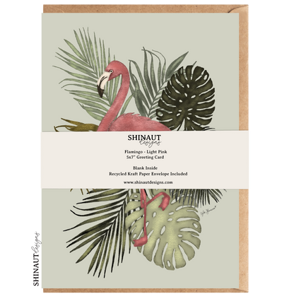 flamingo light pink greeting card packaging