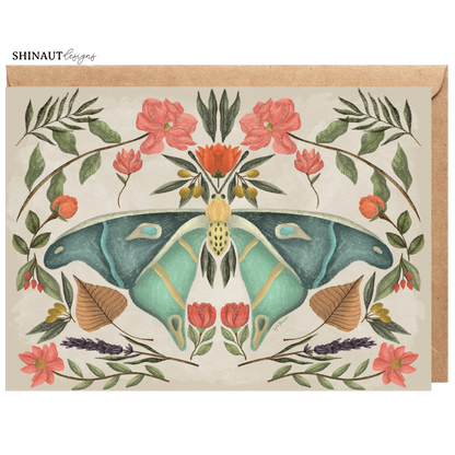 floral moth greeting card with kraft envelope