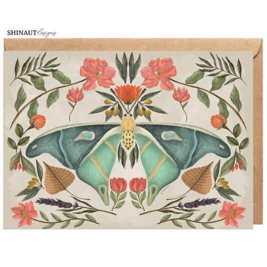 floral moth greeting card with kraft envelope