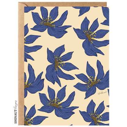 flower florets in blue greeting card with kraft envelope