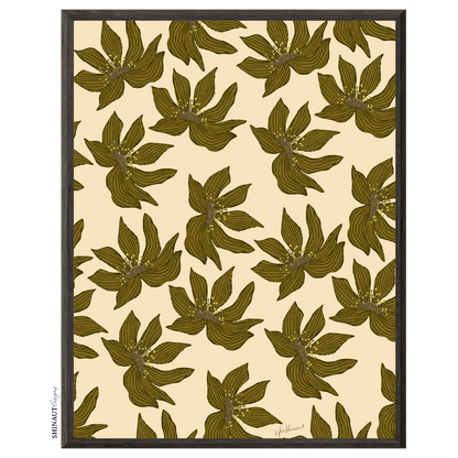 flower florets in mustard art print in black picture frames