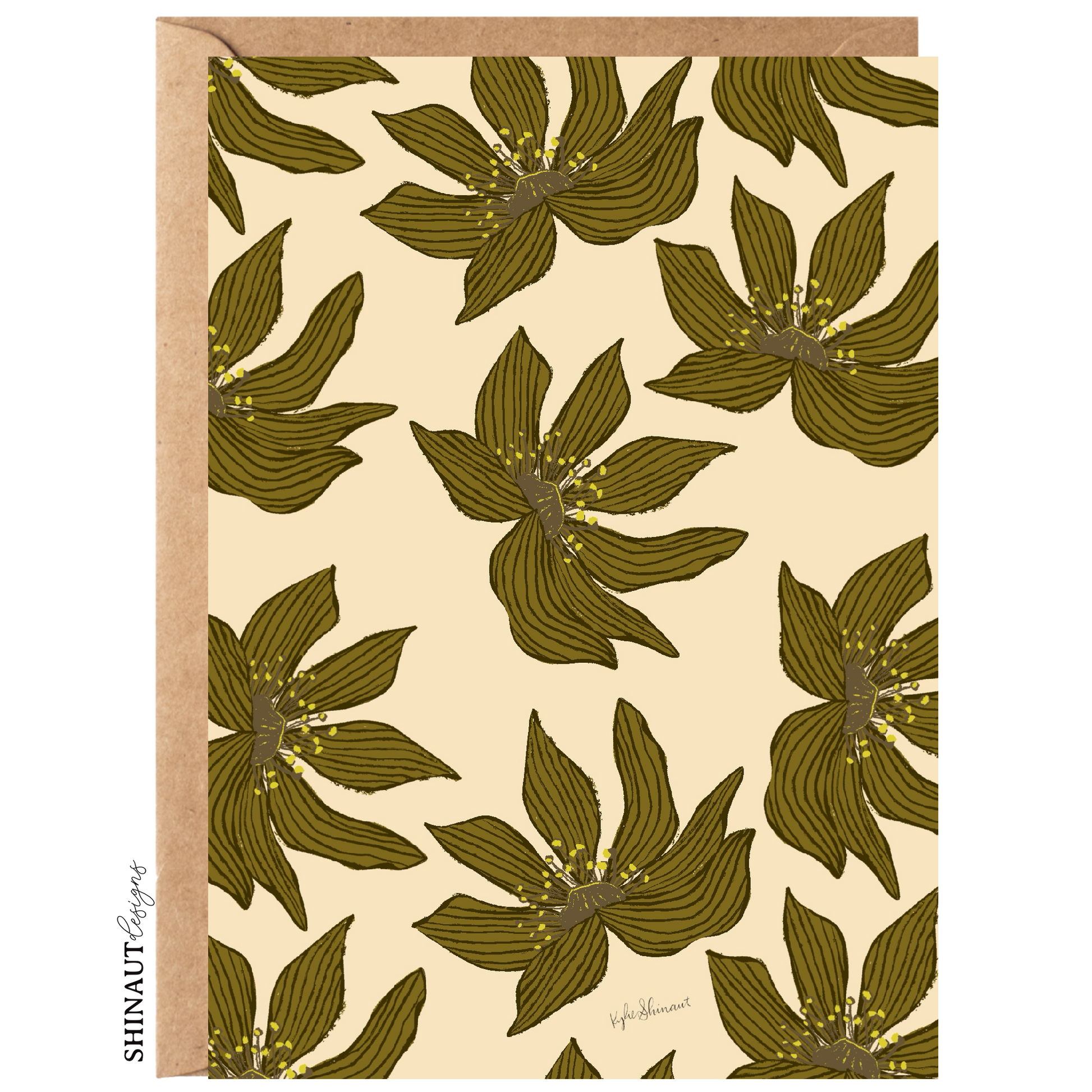 flower florets in mustard greeting card with kraft envelope