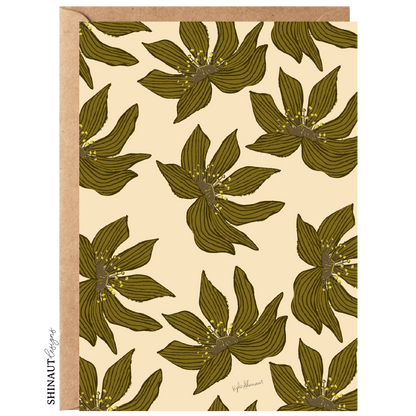 flower florets in mustard greeting card with kraft envelope