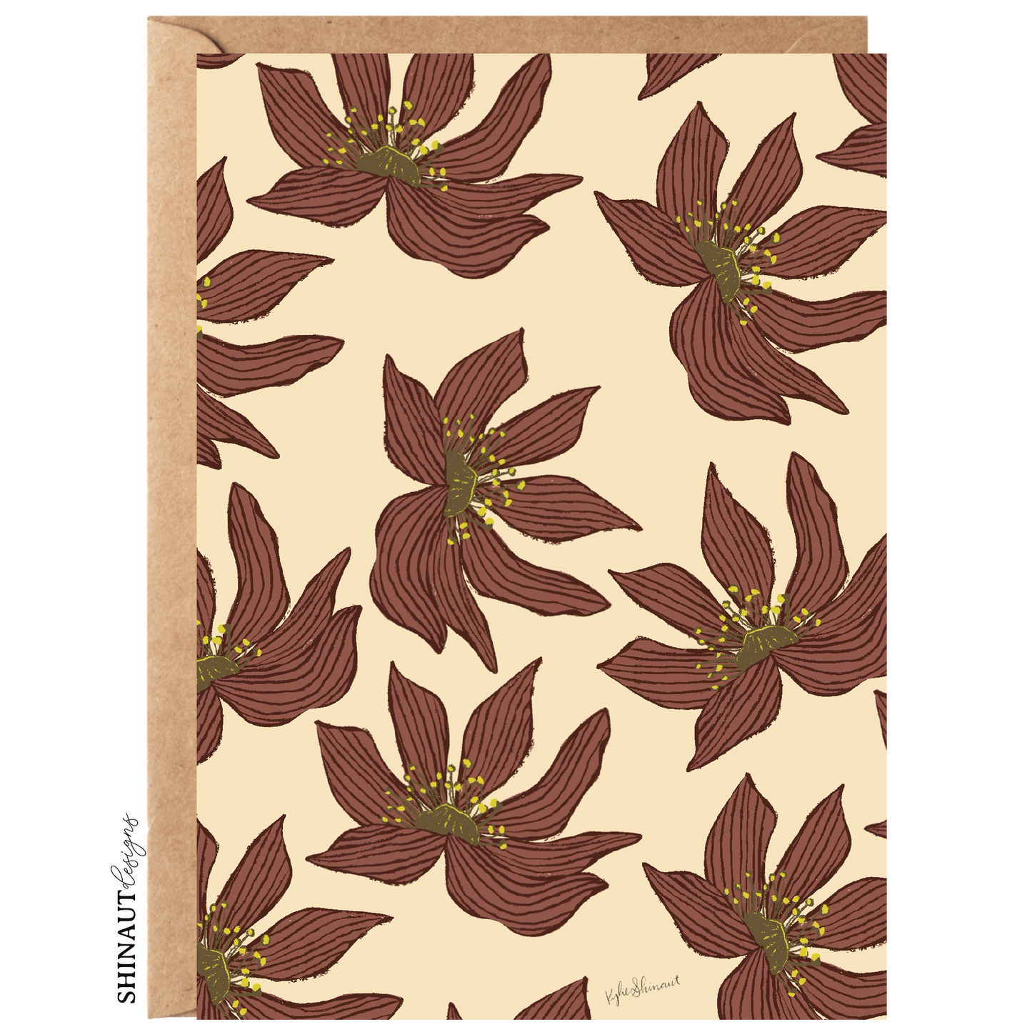 flower florets in rust greeting card with kraft envelope