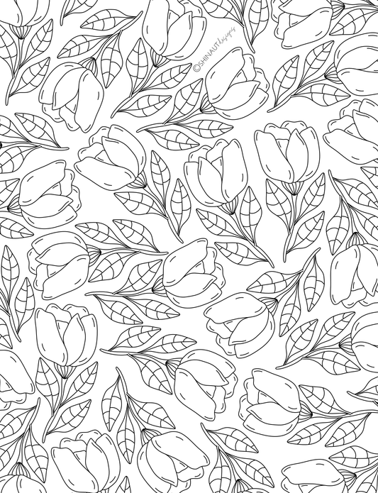 flower stem pattern coloring page digital download