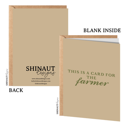 for the farmer greeting card with kraft envelope showing front, inside and back of card