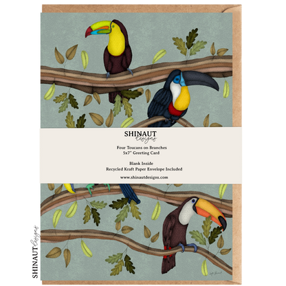 four toucans greeting card packaging