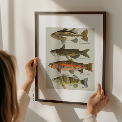 freshwater fish art print with woman hands