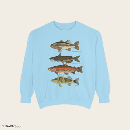 freshwater fish crewneck in chambray