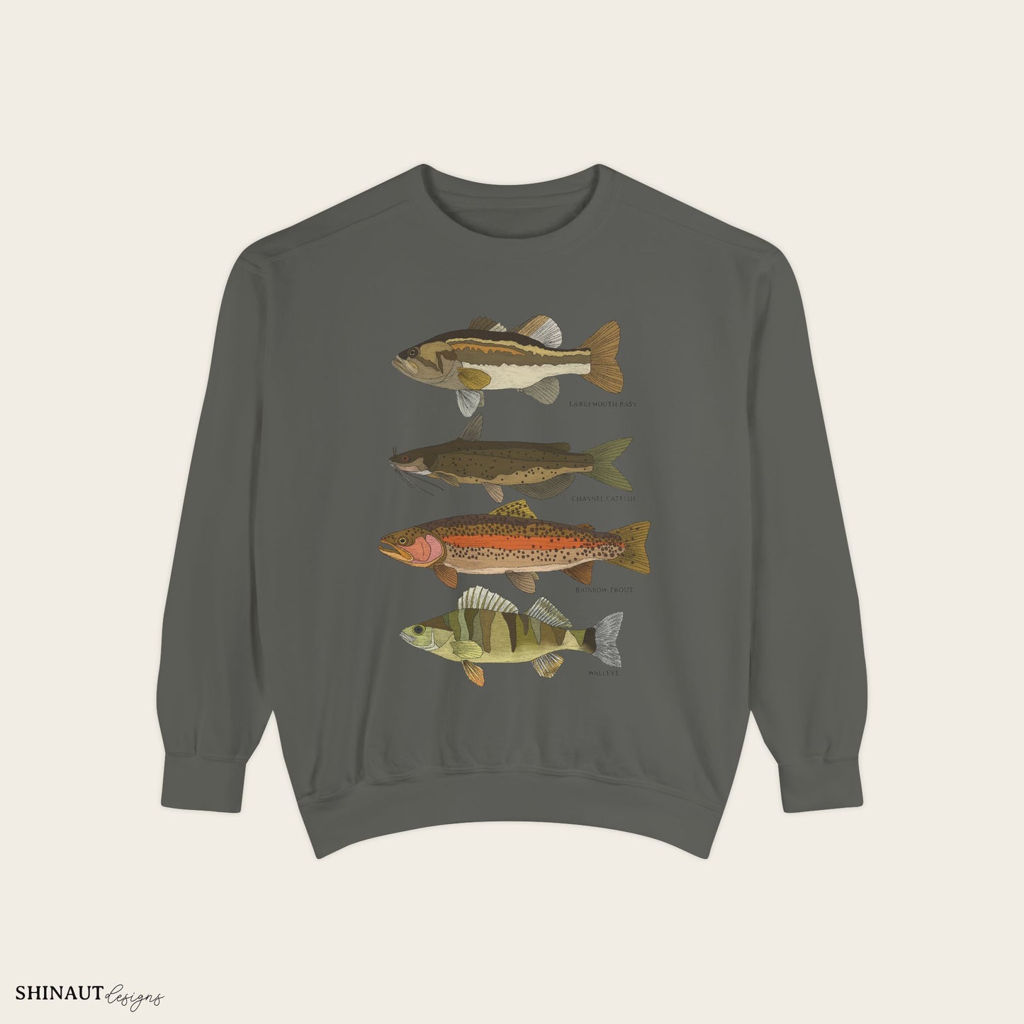 freshwater fish crewneck in pepper