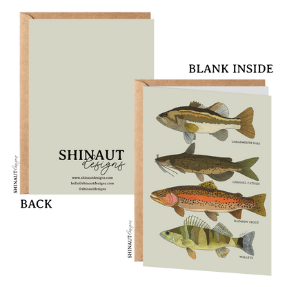 freshwater fish greeting card front and back with kraft envelope