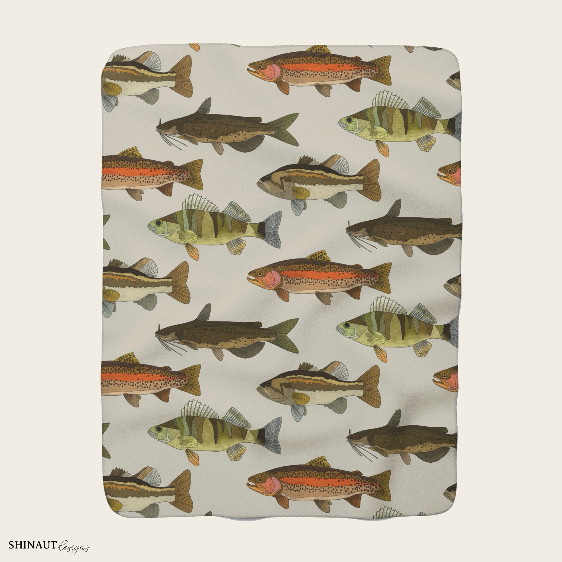 freshwater fish sherpa blanket front view