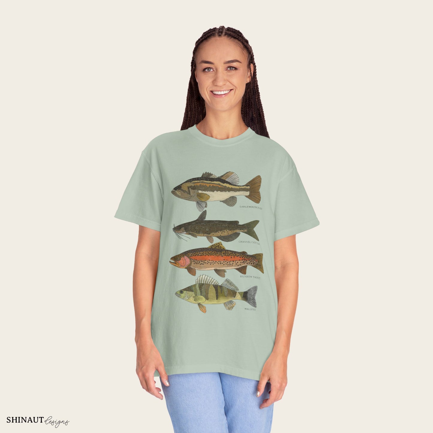 freshwater fish t-shirt in bay female model