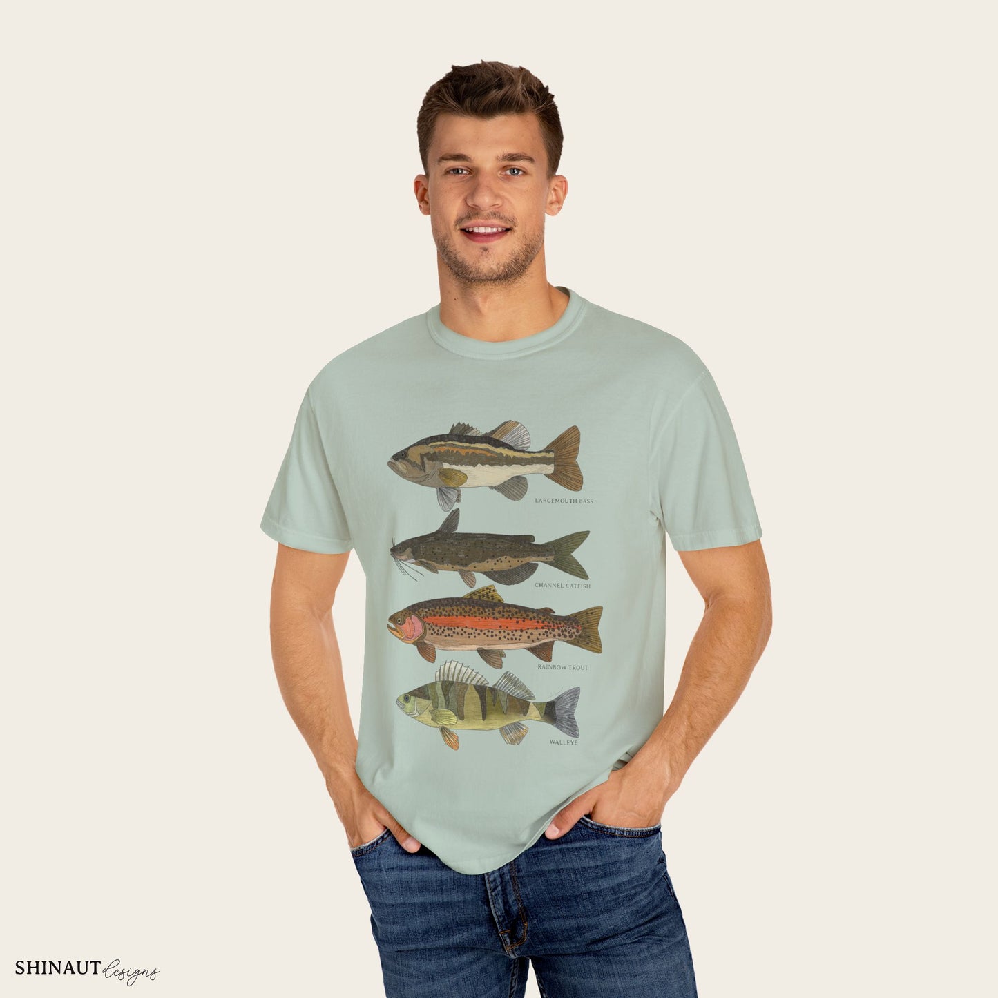 freshwater fish t-shirt in bay male model