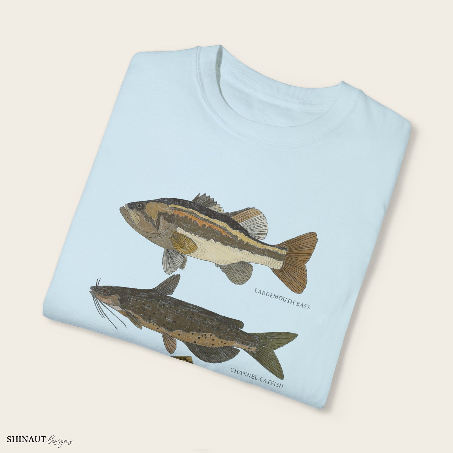 freshwater fish t-shirt in chambray folded