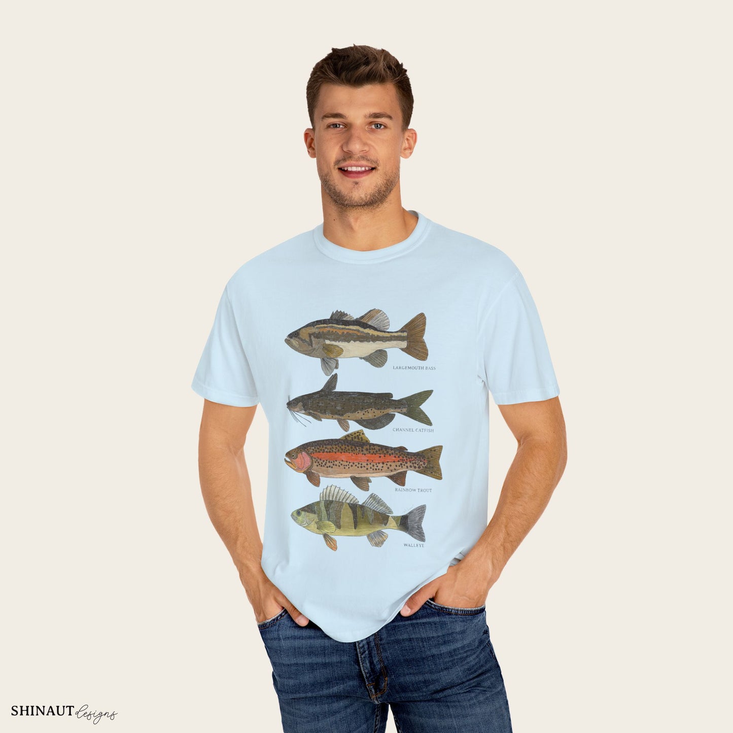 freshwater fish t-shirt in chambray male model